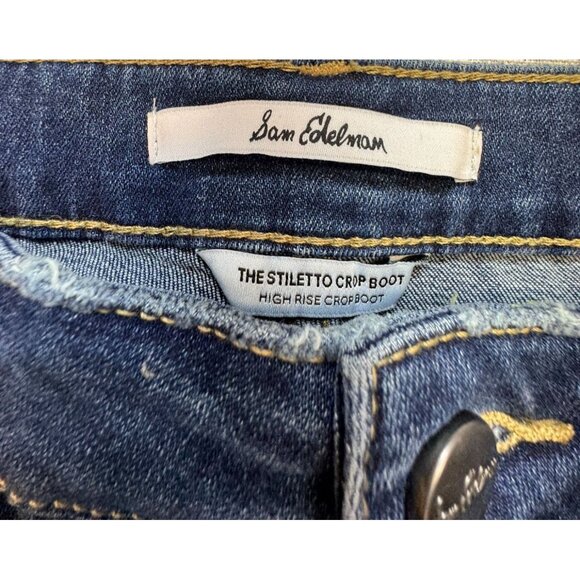 Sam Edelman Womens Stiletto Crop Boot Jeans Size 14/32 High Rise Blue Denim - Picture 2 of 16
